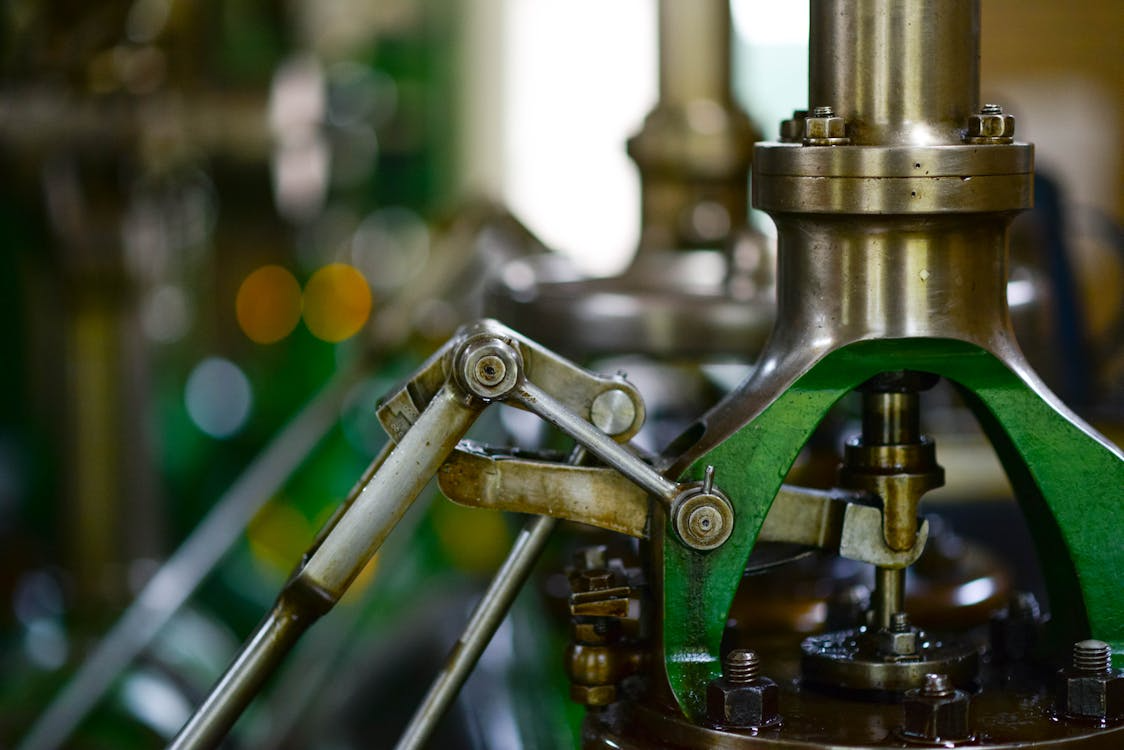 Close-up of a metallic mechanical component in an industrial machine